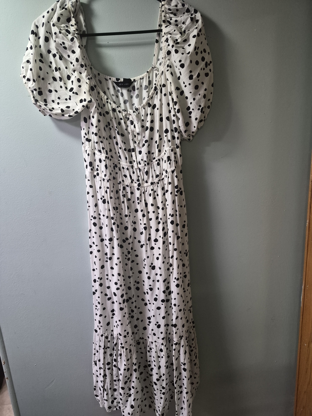 New Look White Midi Dress with Black Polka Dots